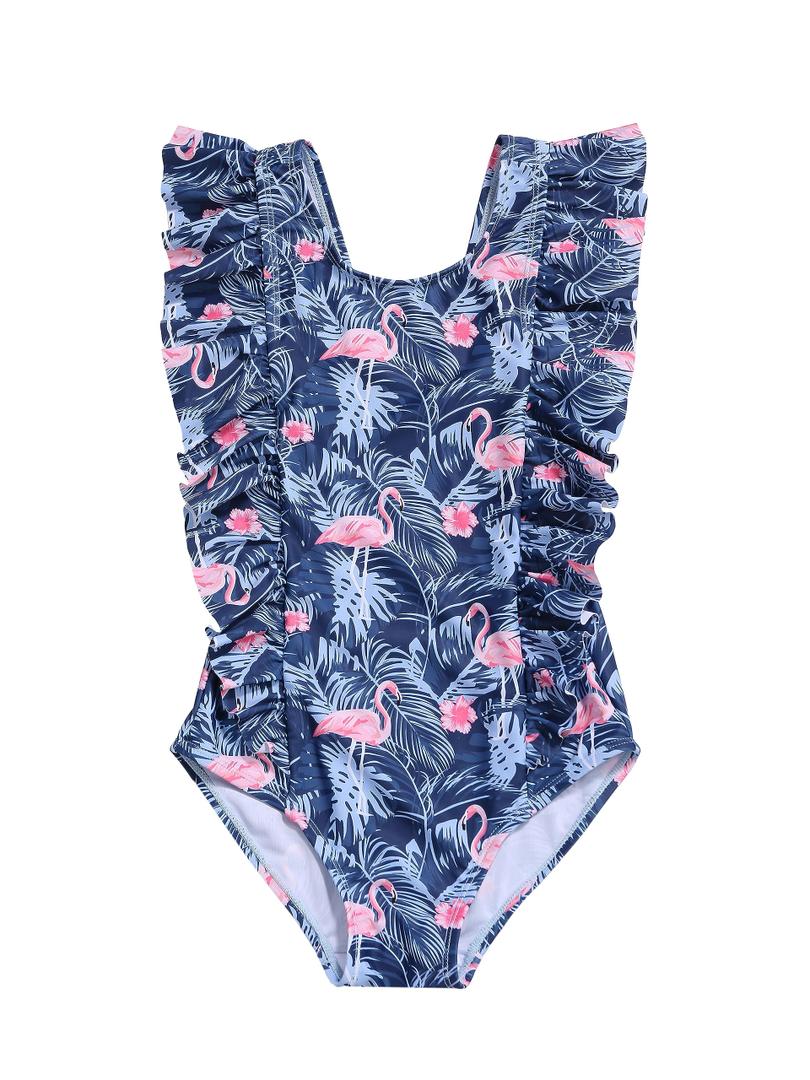 LIZENS Girls One Piece Hawaiian Ruffle Swimsuit - Beachwear Bathing Suit for Kids(BL046,6-7T)