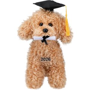 Civaner Graduation Dog Plush Stuffed Animal with Cap, Highland Cow Plush Toys, 11.8 Inches Cute Funny Graduation Gift for Grad Party(Beige Dog)
