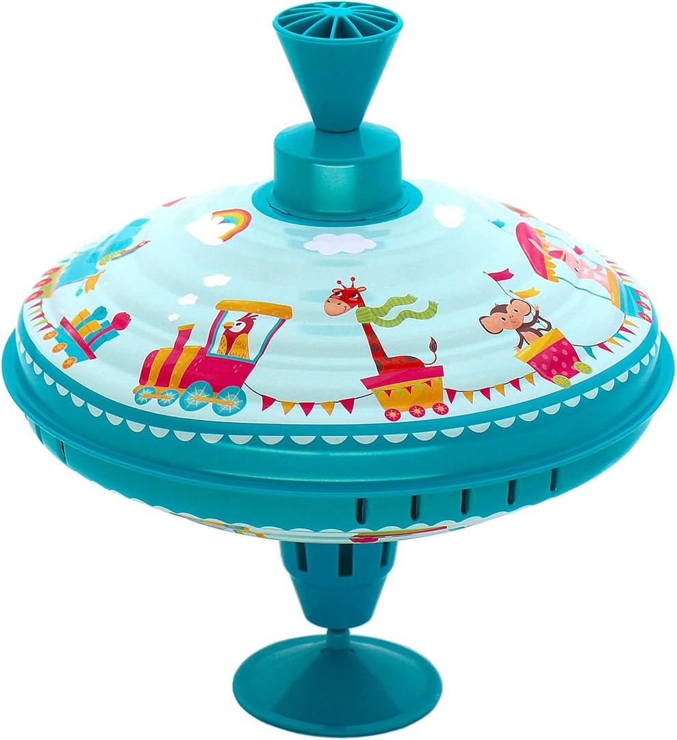 Humming Top Tin Spinning Top for Baby 18 Months and up, Classic Retro Toys for Toddler, Pump Spinner with Base, Parade Fun 7.9 Large Size