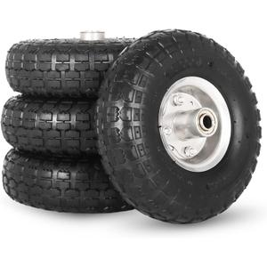 4.10/3.50-4" Tire and Wheel, 10" Pneumatic Tire, 4 Pack, with 2 1/4" Offset Hub, 5/8" Axle Bore Hole, Sealed Bearings for Hand Truck Trolley Dolly Garden Wagon Cart Wheel Replacement