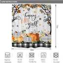 Riyidecor Happy Fall Shower Curtain for Bathroom Decor 60Wx72H Farmhouse Maple Leaf Pumpkin Floral Autumn Black White Plaid Wooden Rustic Art Printed Fabric Polyester Waterproof 12 Pack Plastic Hooks