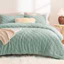 CozyLux Fleece Queen Comforter Set Sage Green,Super Soft & Warm Fluffy Bedding with Checkered Pattern,Luxury Fuzzy Heavy Bed Set for Winter,3 Pieces,1 Comforter and 2 Pillowcases