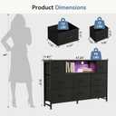 DUMOS LED Entertainment Center with Charging Station, TV Stand Dresser with 8 Fabric Drawers and Open Shelves, Wood Top Media Console for 45-55 inch, Bedroom, Black, 11.8"D x 47.2"W x 31.5"H