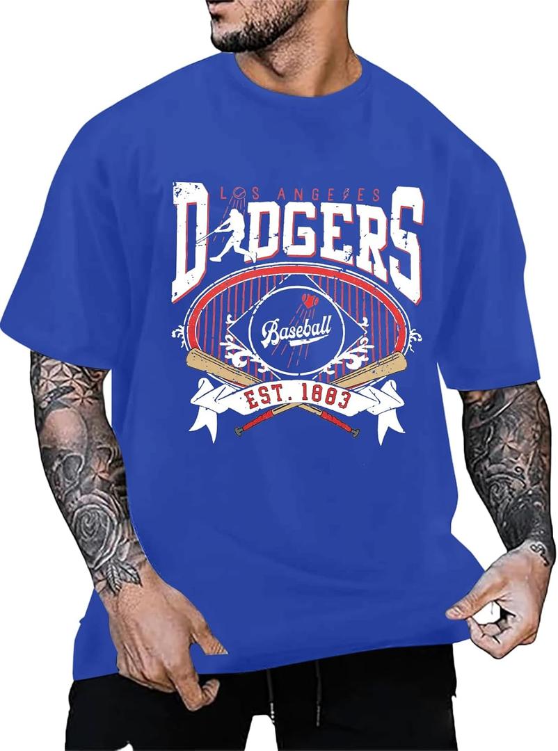 Baseball Shirts for Men Game Day Baseball Fan Shirt Mens Casual Baseball Team Short Sleeve Tees (Blue, XL)