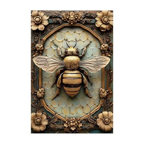 Vintage Tin Bee Sign Wall Decor, 2D Flat with 3D Visual Effect, Bee Decorations for Home & Kitchen, Retro Metal Bee Art, 8 x 12 Inches, Unique Bee Gift Idea, Style A