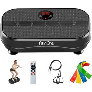 Vibration Plate Exercise Machine for Lymphatic Drainage Massager, 330 Lbs Capacity Full Whole Body Workout Equipment with Loop Bands for Women Men, Fitness Platform for Weight Loss