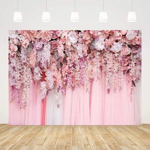 8x6ft Floral Backdrop Girl Pink Rose Flower Wall Decor Romantic Bridal Shower Wedding Anniversary Photo Background Floral Party Decorations Dessert Cake Table Banner Props