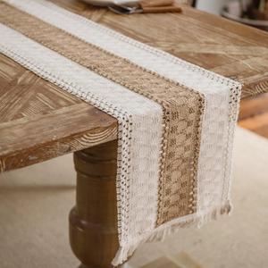 duduta Boho Macrame Dining Table Runner 90 inches Long, Rustic Farmhouse Dresser Covers with Tassels Home Coffee Table Decor
