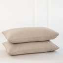 MooMee Bedding Pillowcases Pack of 2 100% Washed Cotton Linen Like Textured Breathable Durable Soft Comfy (Heathered Taupe, Queen)