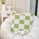 Pack of 2 Ultra Soft Cozy Happy Smiling Face Checkered Knitted Throw Pillow Cover Fluffy Microfiber pillocase Decorative for Sofa Bed 18 Inches Both Sides (Green)