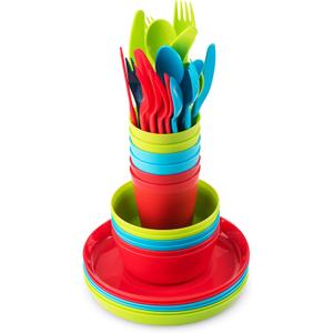 Kids Plastic Dinnerware Set - 36 Pc Reusable Children's Dinner Set Microwave / Dishwasher Safe BPA Free Toddler Dishes Dinnerware Set Includes Kids Plates and Bowls Kids Cups & Flatware