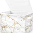Storage Bin with Lid Gold Geometric Marble White Golden Edge Foldable Storage Box Washable Fabric Storage Cubes Bin Organizer Basket Closet for Home Bedroom Closet Nursery Office (Multi7)