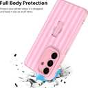 KANGHAR Compatible with Samsung Galaxy S26 Case, Support for MagSafe, Silicone Stripes Cute Pattern, Wristband Kickstand Camera Protection Soft Slim Cover for Girls Women -Pink
