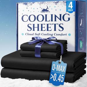 Cooling Sheets - BreezeWeave 4 PC Queen Size Cooling Bed Sheets for Hot Sleepers & Deep, Cool Rest - Cloud Soft, Silky Smooth, 16 in Deep Pocket, Ultra Durable (Midnight Black)
