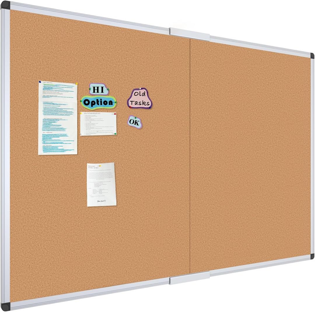 VIZ-PRO 60" x 36" Large Cork Bulletin Board, Foldable & Wall-Mounted Notice Pin Board with Silver Aluminum Frame, for School Home Office - 5' x 3' Corkboard