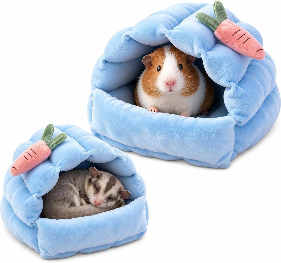 Meow&Woof 2 Pack Small Animal Beds - Cozy Hamster Hideout, Washable Guinea Pig & Hedgehog House, Blue Hideaway for Sugar Glider, Chinchilla, and Rats.