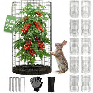 12 Pack 17" x 12" Tall Round Plant Cage - 36PCS Plant Support Cage Metal Wire Mesh Plant Protector for Outdoor Gardening Supplies Garden Protection Rabbits Chickens Ducks for Vegetables Flowers Shrubs