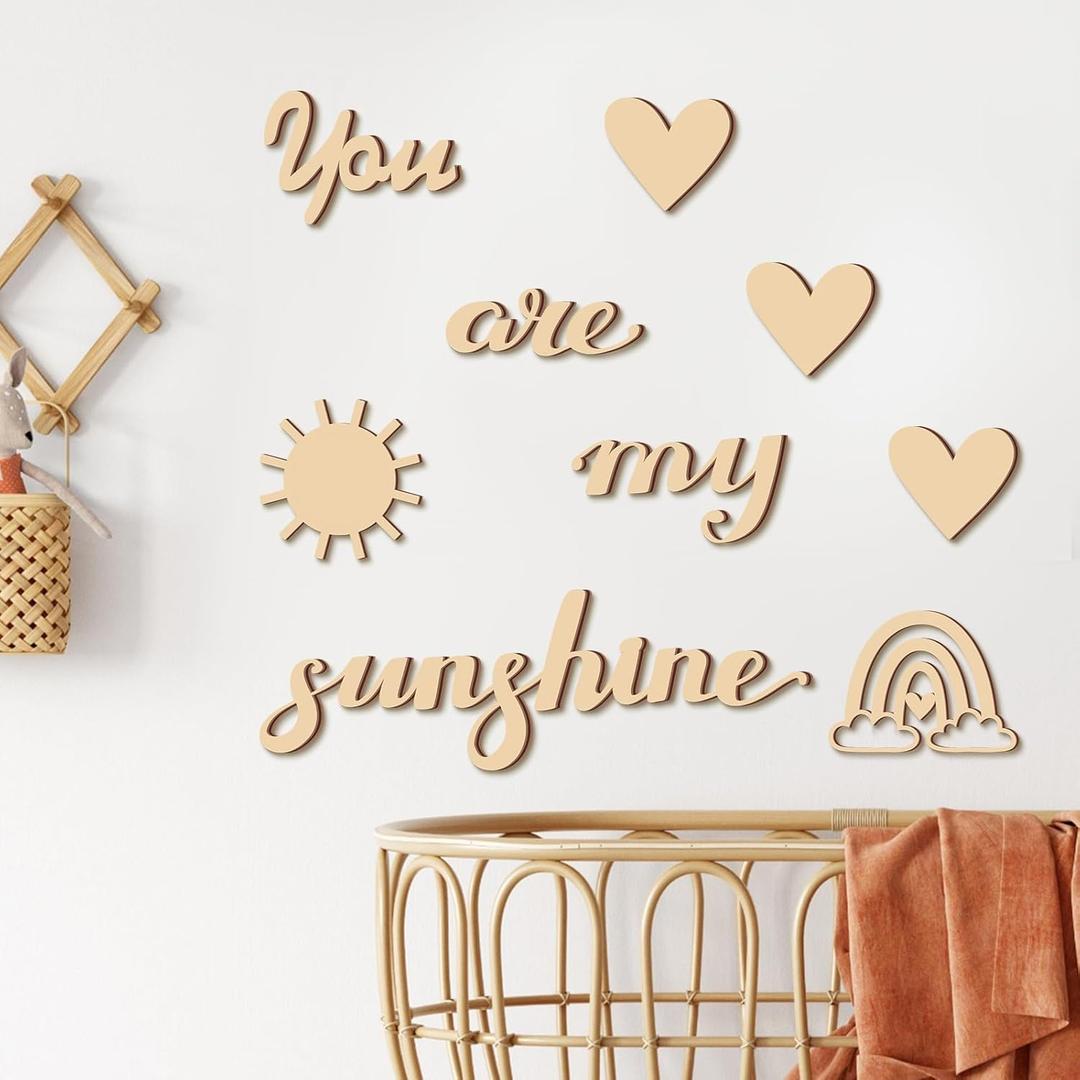 Soaoo 9 Pcs Rainbow Nursery Wall Decor You are My Sunshine Decor Playroom Heart Shape Wooden Sign Kids Room Sun Decorations Neutral Classroom Wall Art for Girl Boy Baby Bedroom