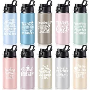 10 Pack Back to School Teacher Gifts, 20 oz Reusable Water Bottles with Quotes, Bulk Teacher Appreciation Gifts for First Day of School, Welcome Back Gift for Women Men(Macaron Color,Classic)