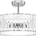 Modern Crystal Ceiling Light Fixture, Semi Flush Mount Ceiling Light, Chrome Hallway Lighting Fixtures Chandelier, Crystal Chandelier for Kitchen Bedroom Dining Room Closet, 5-Light, 16 Inch
