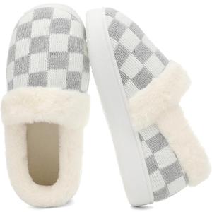 UBFEN Womens Fuzzy House Slippers Warm Bedroom Shoes with Faux Fur Lining Non Slip Memory Foam Slippers for ladies Indoor and Outdoor (7-8, Y-grey/Closed Back)