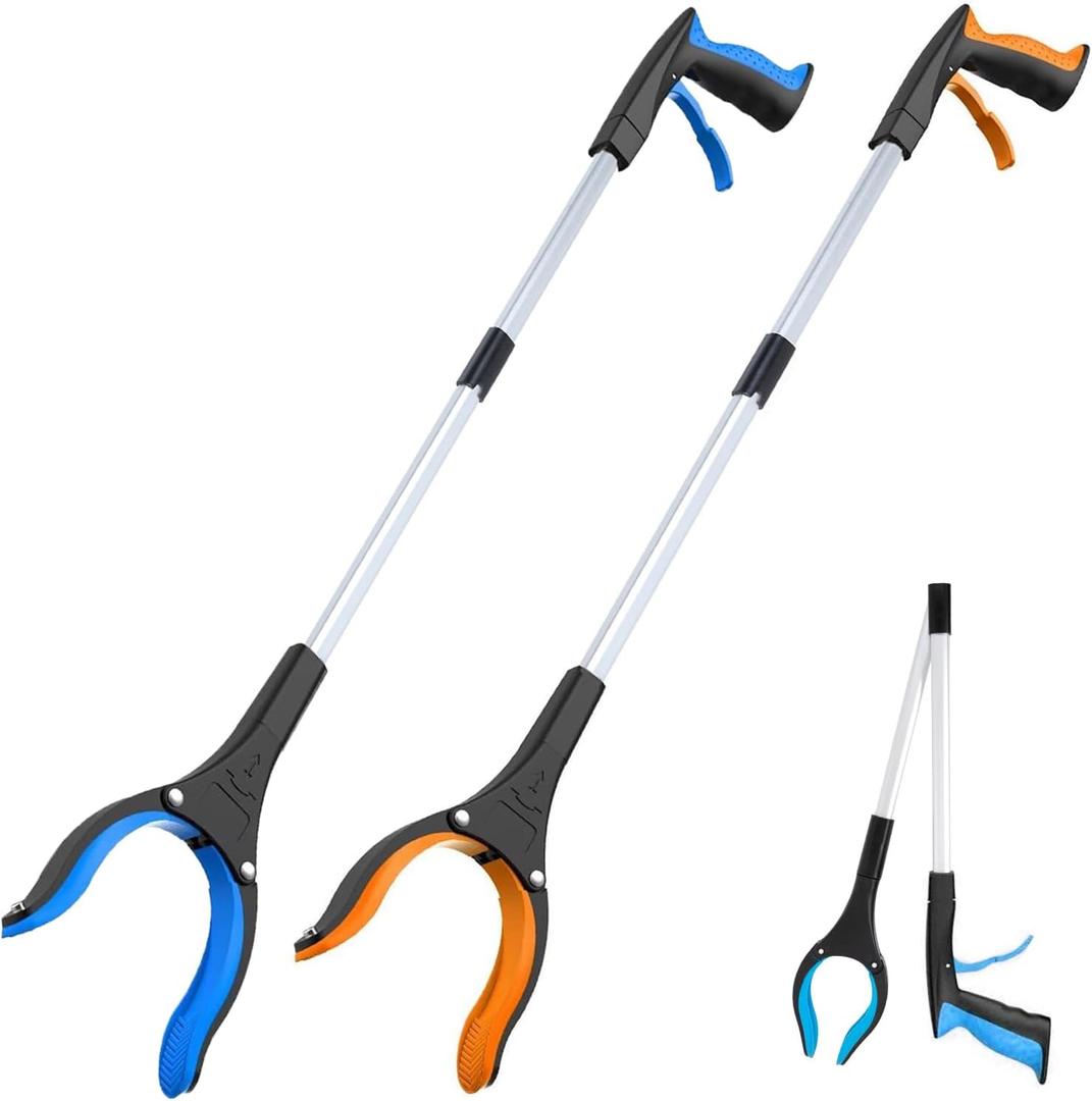 Grabber Reacher Tool - 32 Extra Long Foldable Gripper and Reaching Tool - Heavy Duty Pick Up Stick Grabbers for Seniors, Trash, Surgery Recovery Must Haves Gifts (Blue+Orange 2P)