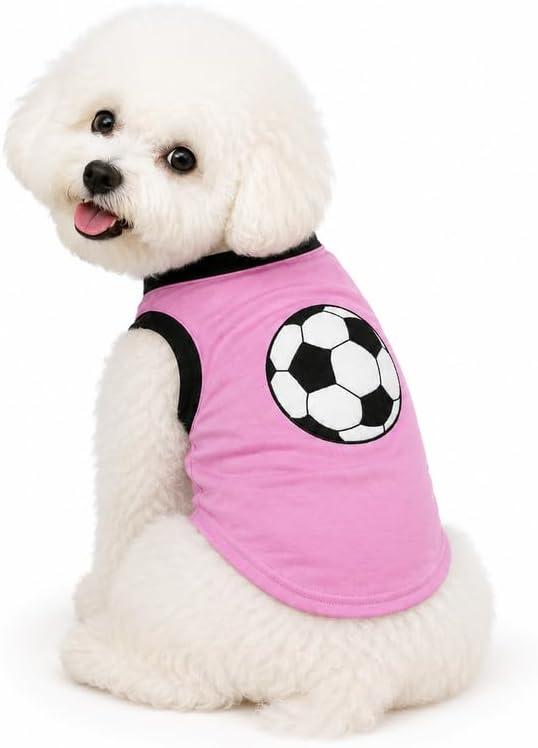 Petitebella Soccer Dog Shirt - Sporty Puppy T-Shirt with Soccer Ball, Breathable Soft Cotton Pet Clothes for Small Dogs Cats, Lightweight Summer Vest Apparel for Game Day Training (Pink, Small)