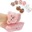 SAOROPEB 4-Pair Baby Girls Socks, Non-Slip Grips for Babies Toddler, Ankle Socks for Girls (0-12 Months, Bear)