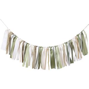 Olive Green Birthday Background Banner – Gender-Neutral Baby Baptism, Woodland First Birthday Decoration, Ivory, Gold Ribbon Garland Decoration And Birthday Decoration, Photo Booth Photo Props (Sage)