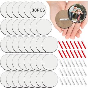 30Pcs Sublimation Buttons Blanks with Pins 3 inch MDF Buttons Pins Sublimation Blanks Christmas for School Projects Sublimation Name Tags Blanks DIY Crafts