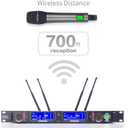 Profession Wireless Microphone System, UHF Handheld Dual Cordless Mic True Diversity Metal Microphones Set, 700ft Range, 2x100 Channels, Auto Scan, Mics for Stage/Studio/Singing/Church
