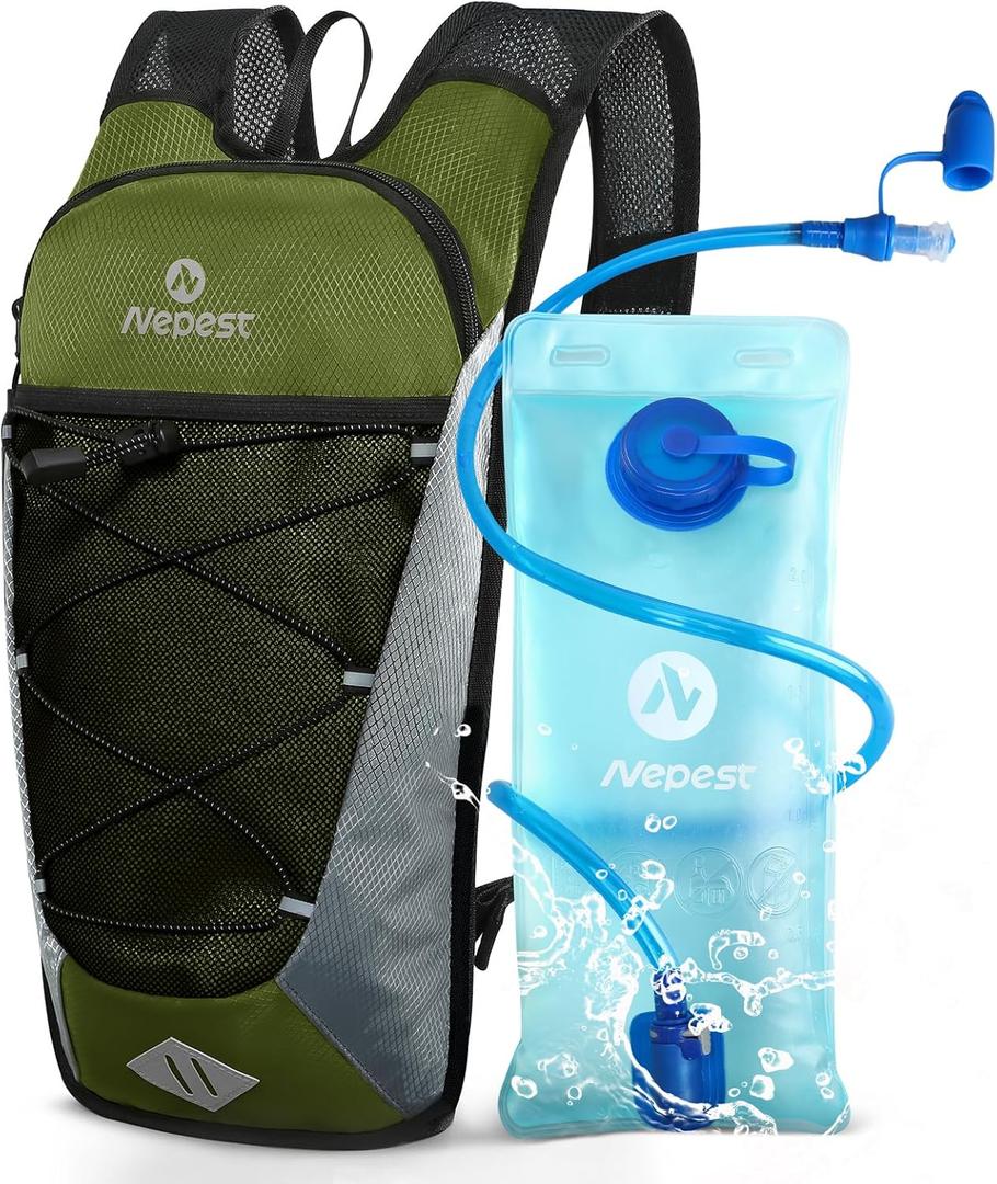 Nepest Hydration Backpack with 2L Water Bladder for Cycling, Water Backpack for Hiking Running, Lightweight Hydration Pack , Grey