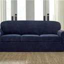 SureFit Stretch Pique Sofa Slipcovers, Three Piece Sofa Cover Includes Slipcover and Two Cushion Covers for a Secure Fit, Machine Washable Geometric Patterned Cushion and Sofa Covers, Navy, 38"D x 96"W x 40"H