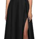 MUSHARE Women's Halter Neck Sexy Split Cocktail Party Maxi Long Formal Dress (Large, Black)