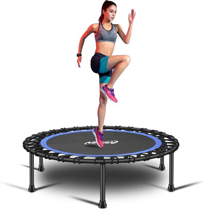 Newan 40'' Silent Fitness Mini Trampoline - Indoor Rebounder for Adults - Best Urban Cardio Jump Fitness Workout Trainer, Covered Bungee Rope System - Max Limit 330 lbs