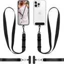 Phone Lanyard Set, 2 Crossbody Straps + 2 Wrist Straps + 4 Clips, Cell Phone Accessories for iPhone, Adjustable Chain, Durable Lanyard for Around The Neck & Hands-Free Use, Black