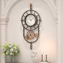 Large Industrial Steampunk Decor Vintage Wall Clock, Antique Gold Black Metal Wall Clocks for Living Room Farmhouse (23" H x 14" W)