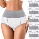 ASIMOON High Waisted Cotton Underwear for Women Tummy Control Panties Postparturm Stretch Full Coverage Ladies Briefs 5 Pack (Large)