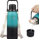 Insulated Water Bottle with Handle and Strap,Vacuum Travel Tumbler with Cup Lid,Thermo Coffee Cup for Hot Cold Drinks 50 OZ,TealBlack