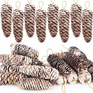 JOHOUSE 18PCS Snow Pinecone Ornaments, Large Spruce Pinecones Hanging Pinecones for Decorating Natural Pine Cones for Christmas Tree Hanging Decoration, Winter Vase Filler