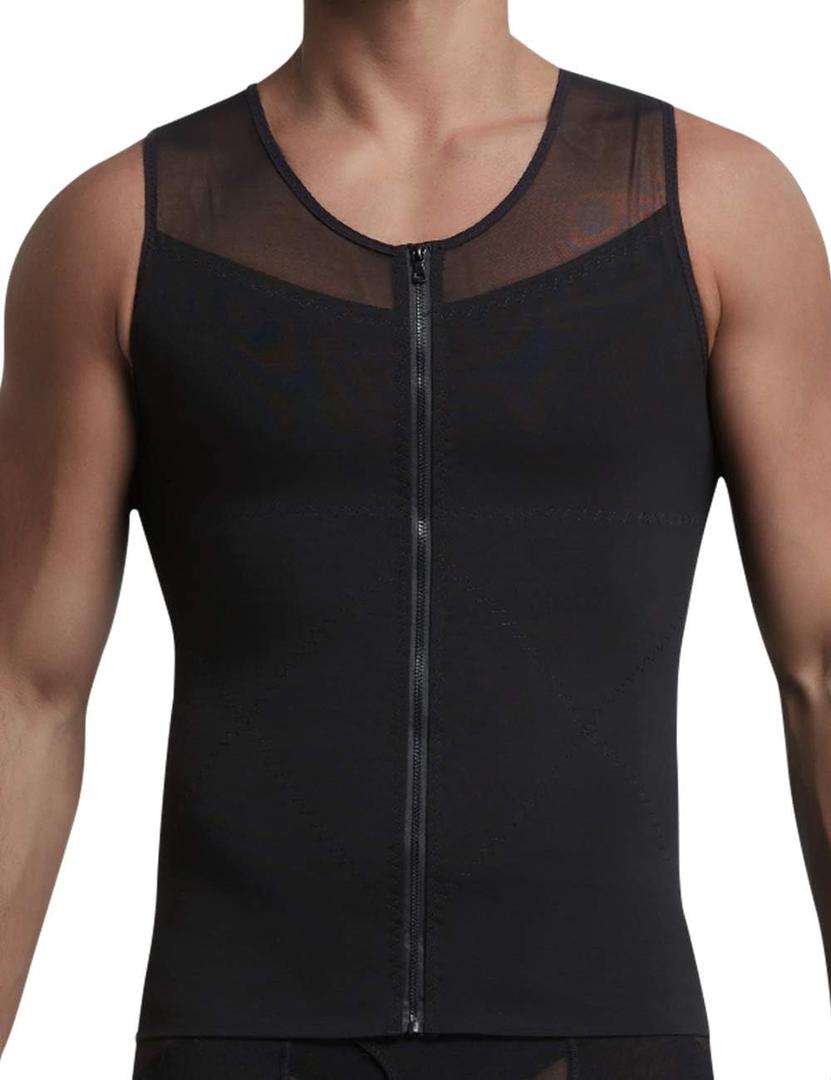 Compression Shirts for Men Body Shaper Slimming Shirts Shapewear with Zipper (Medium, Black)