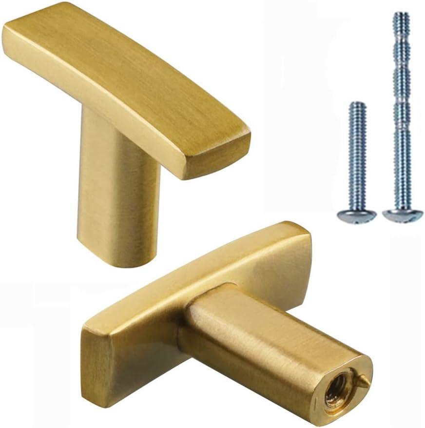 10 Pack Brushed Brass Knobs,Single Hole Brass Drawer Knobs Dresser Hardware,1.5 inch (38mm) Overall Length for Kitchen Cupboard Doors Closet Hardware
