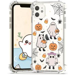 XIMIZU Halloween Case for iPhone 11 Pumpkin, Ghost Designed Soft Slim Fit TPU Anti-Scratch Shockproof Protective Mobile Cover Clear Phone Case for iPhone 11