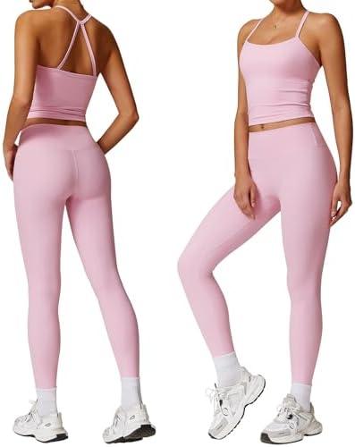 GXGPML Women Workout Sets (2025 NEW), 2 Piece Yoga Outfit Open Back Tank Top High Waisted Leggings Gym Sets Tracksuits For Women