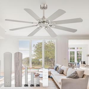 Fanbulous 62 Inch Ceiling Fans No Light with Remote, Modern Ceiling Fan Without Light, Dual Finish 8 Blades, Reversible Quiet DC Motor, 6 Speed, Large Ceiling Fan for Indoor or Covered Outdoor, Nickel