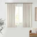 Cream Short Linen Curtains for Small Window 2 Panel Set Kitchen Curtains 45 Inch Length Pinch Pleated Back Tab 100% Blackout Natural Linen Room Darkening Thermal Insulated Drapes for Cafe Bathroom