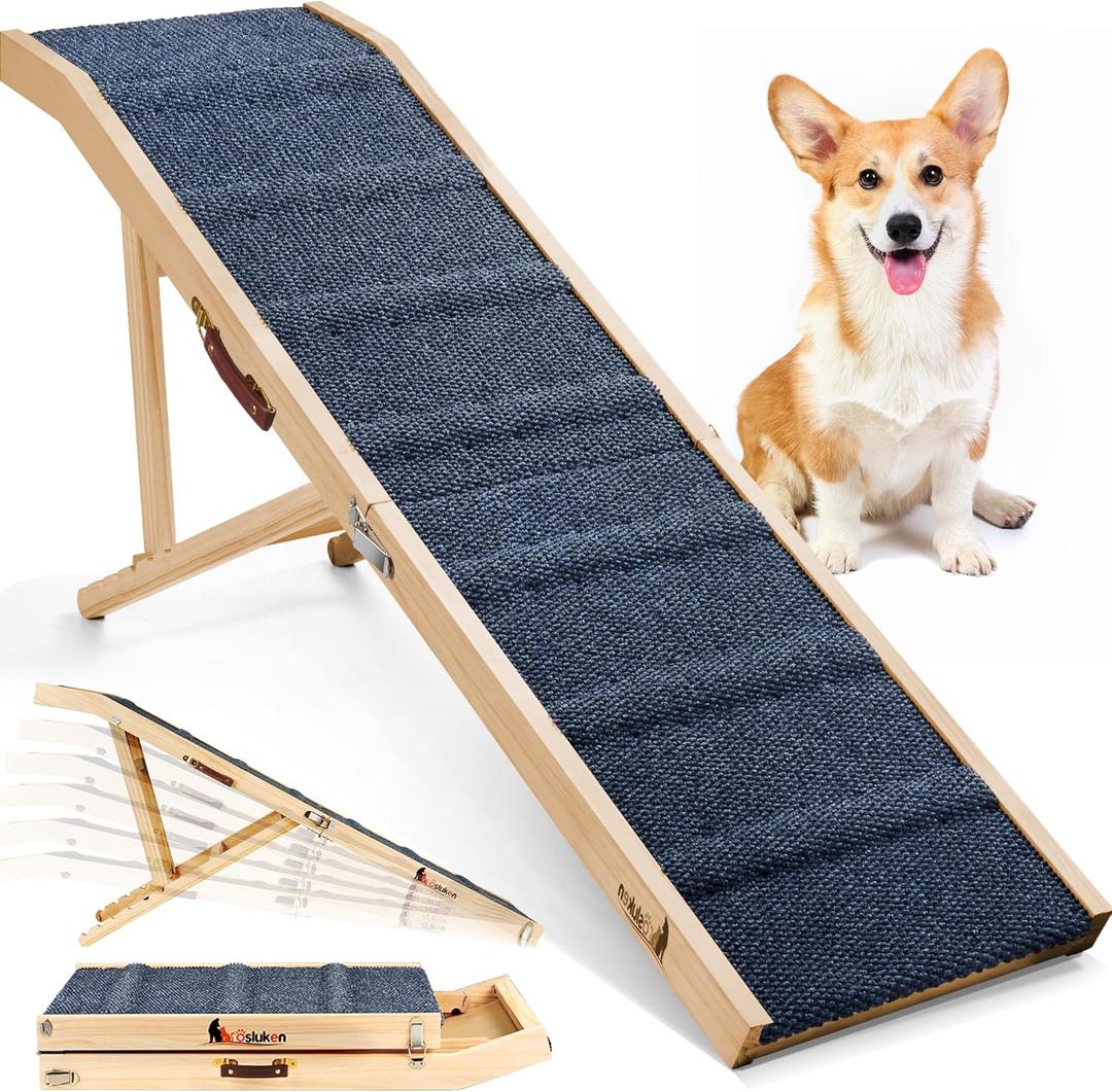 Dog Ramp for Bed, Foldable Pet Ramp for Small Large Dogs, Dog Ramps for High Beds Car, High Traction with Platform 6 Adjustable Heights