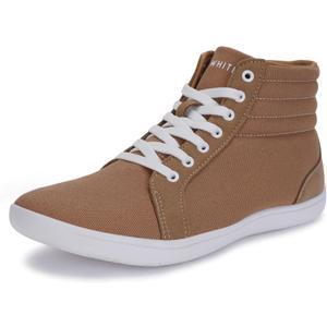 WHITIN Men's Wide Hi-top Minimalist Barefoot Sneakers | Zero Drop Sole | Cushioned Ankle Support (Light Brown, 40)