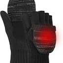 Flip Winter Gloves, Wool Fingerless Gloves for Women Men Cold Weather, Mittens with Reflective for Christmas (Large-XLarge, Black)