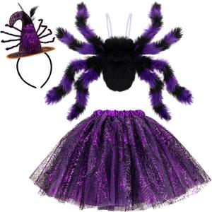 Hifot Spider Costume for Kids, Spider Wings Tutu Skirt Spiderweb Headband Set Girls Halloween Costumes Cosplay Party (Purple)